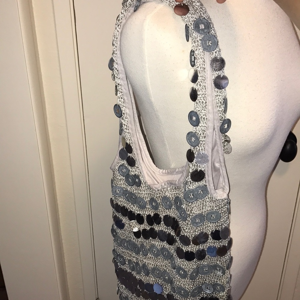 Adorable silver shiny  purse handbag tote satchel